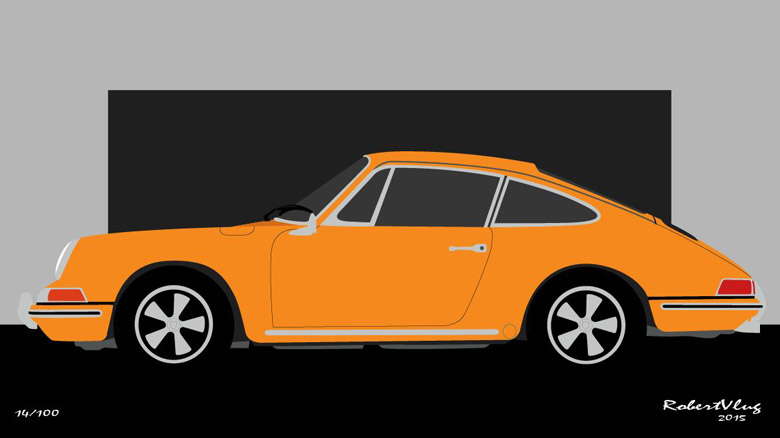 #68261 - Porsche 911 F (acryl op linnen, 3 x 1,5 meter)